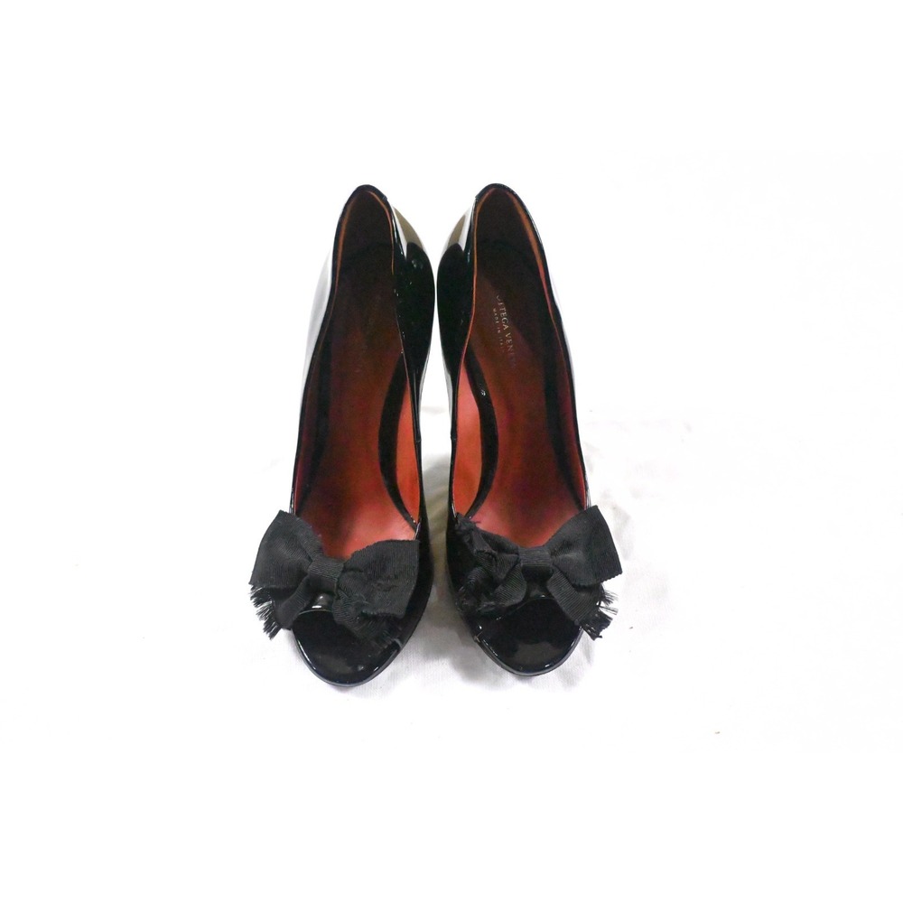 Bottega Veneta Black Patent Leather Peep Toe Bow Stiletto Pumps Heels Sz 38 US 7